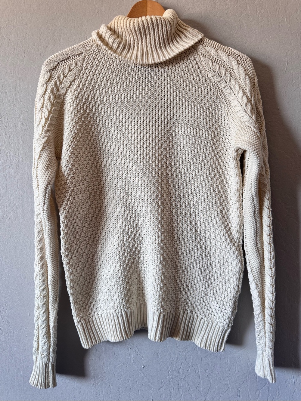 VTG Lauren Ralph Lauren Cream Cable-Knit Turtleneck Sweater Cotton Blend Medium
